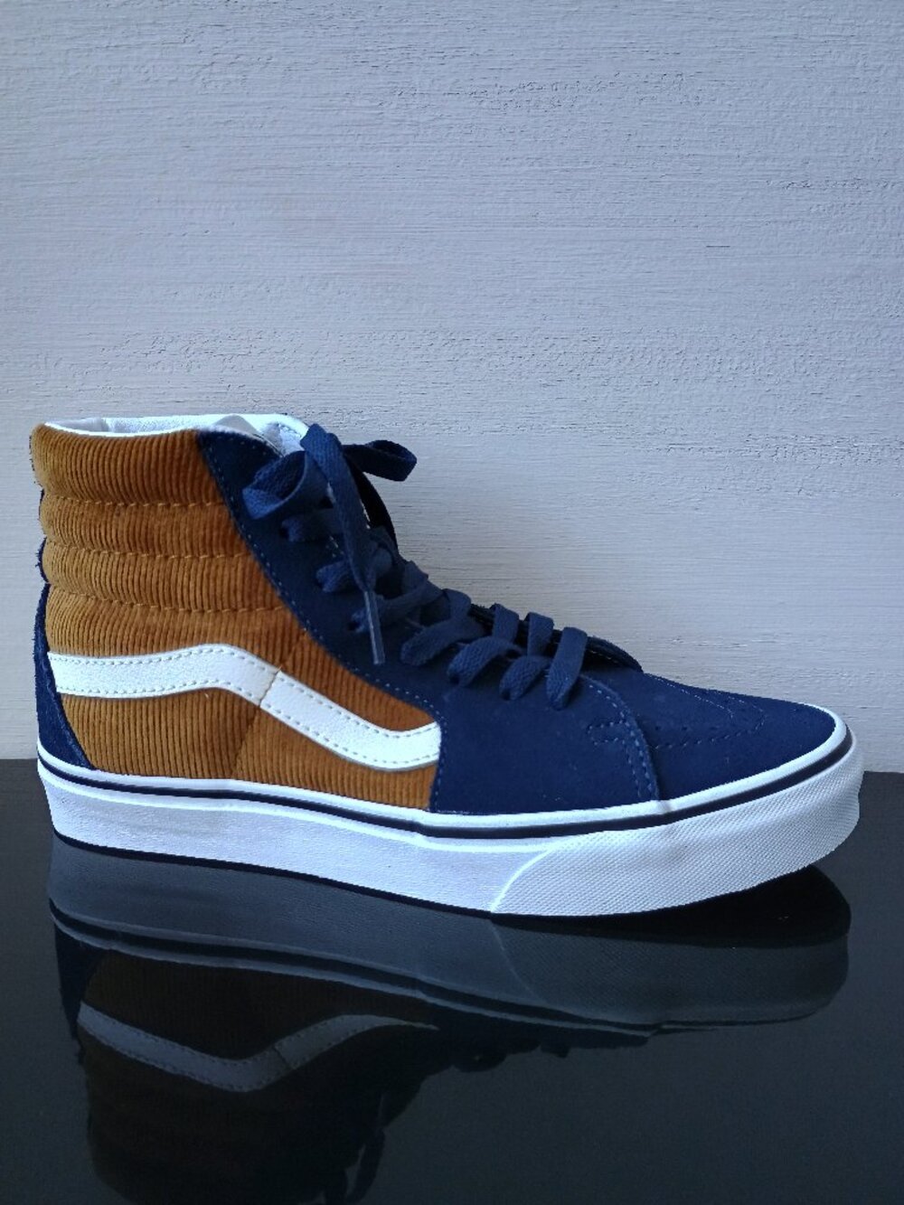 Vans Women's SK8-Hi Mini Cord Suede / Corduroy in Cool & Warm Tones Blue / Brown